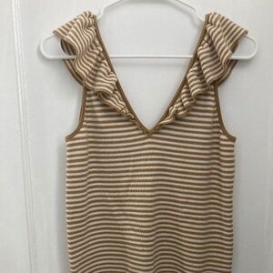 Madewell stripe tan sleeveless ruffle top